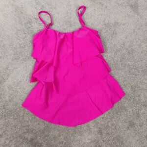 NEW Simon Chang Solutions Women's Tankini Top Size 8 Pink Ruffles Barbiecore Hot